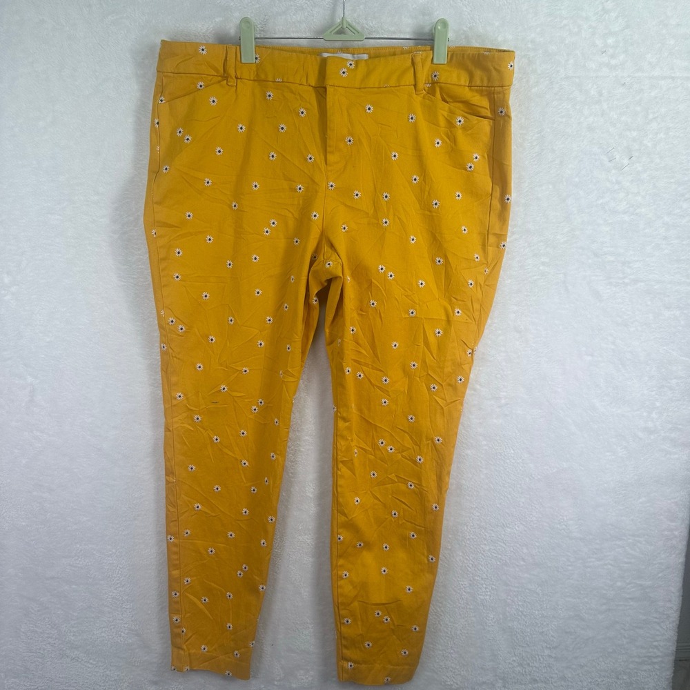 Old Navy Pixie Pants Womens 18 Yellow Daisy Embroidered Ankle Chino Trousers